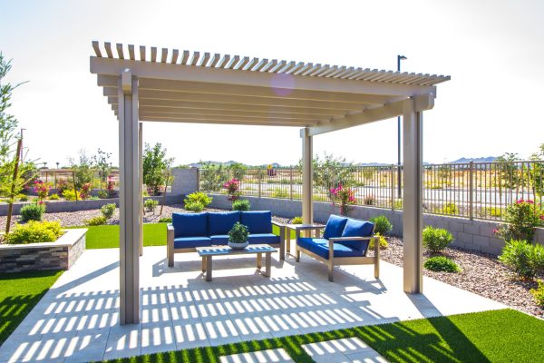 Rear Patio Pergola With Wooden Furniture Rear Patio Pergola With Wooden Furniture