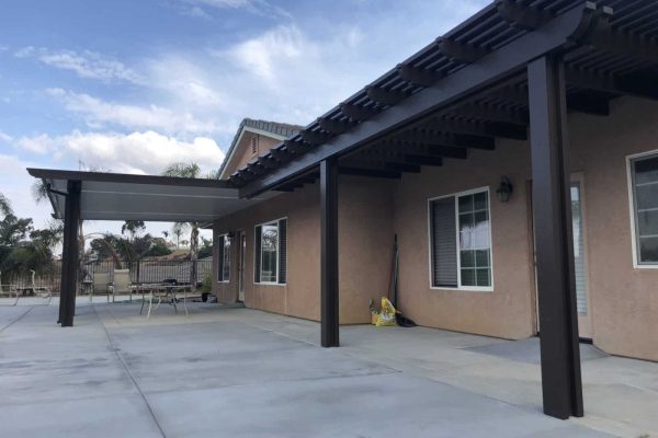 Combination patio cover installed in San Diego with mixed solid and open sections for balanced shade and airflow